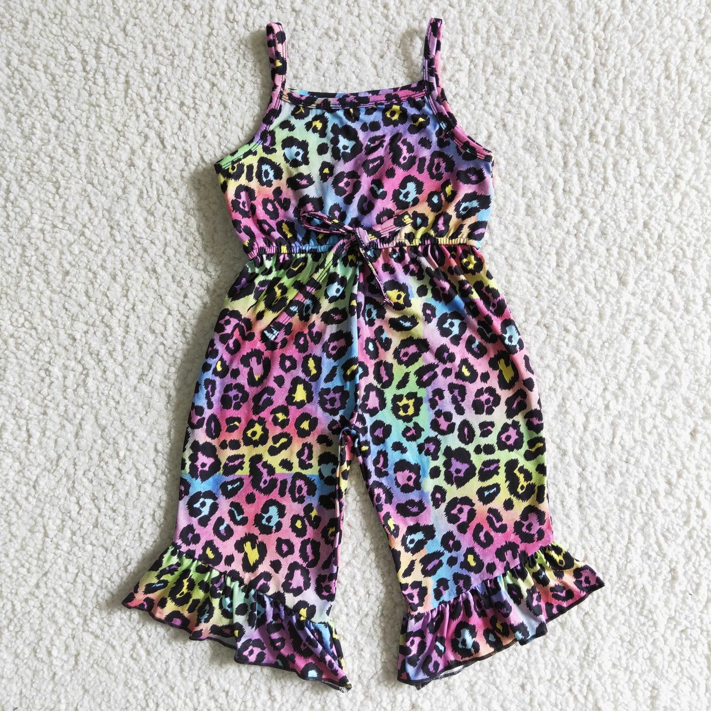 Colorful Leopard Strap Baby Girls Summer Jumpsuits