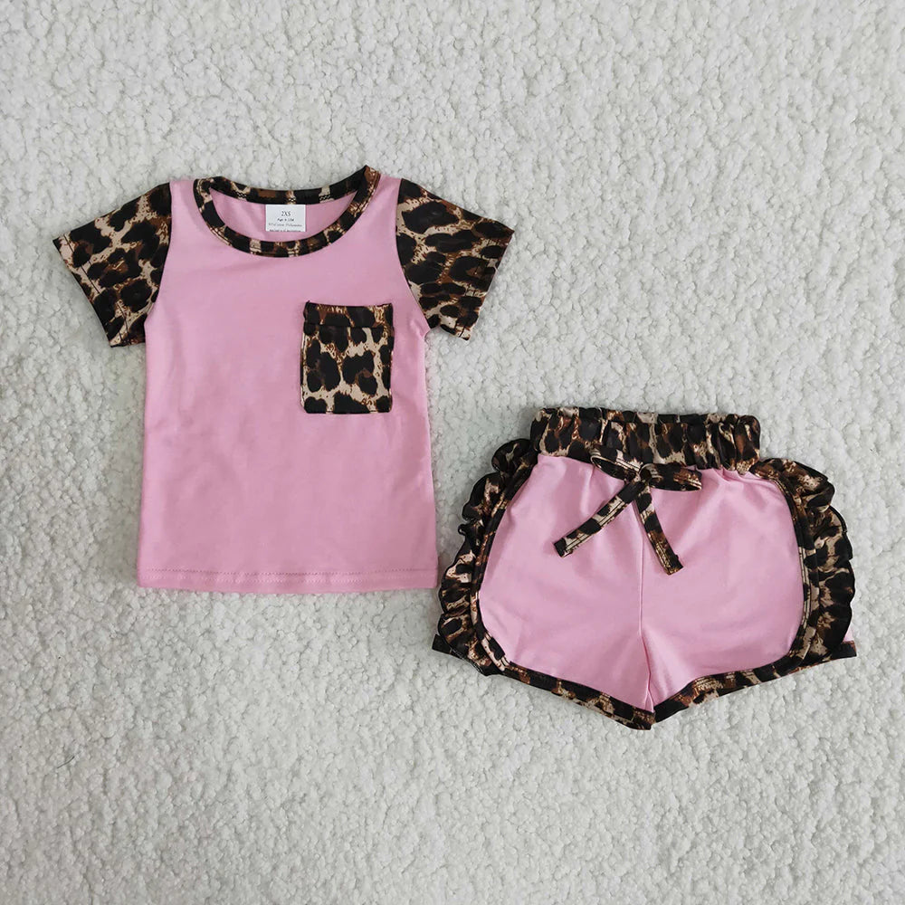 Girls pink & leopard short set outfit