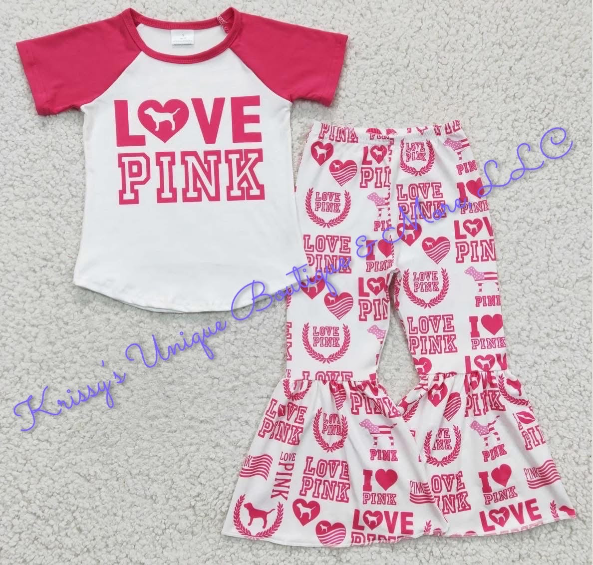 Girls Love Pink Short Sleeve Top with Flare Pants