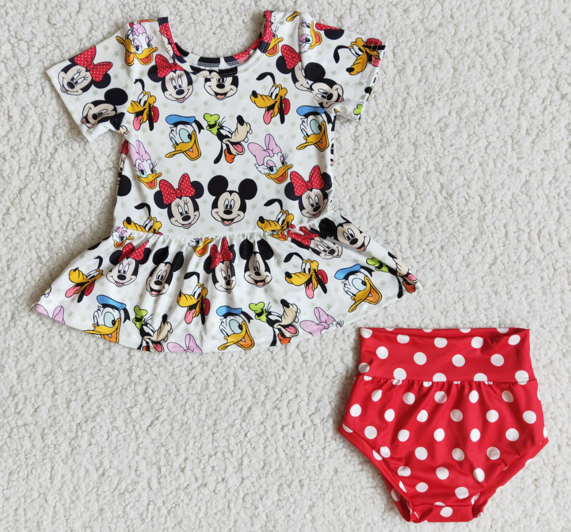 Disney Theme Twirl Top w/red & white polka dot bummie
