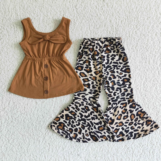 Tank Style Tunic Top with bow & Leopard Flare Pants