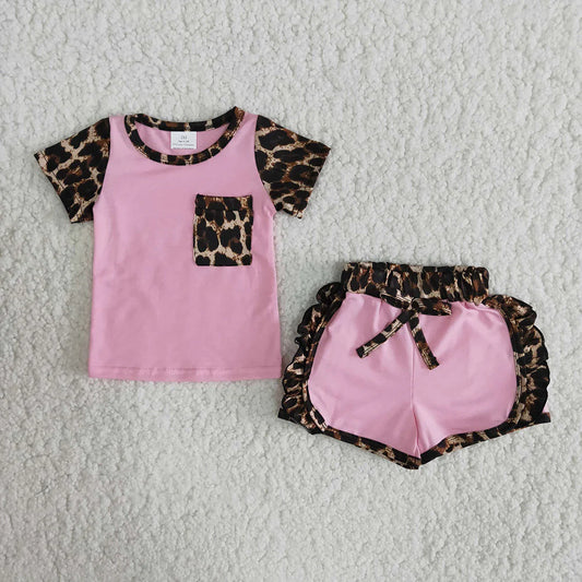 Girls pink & leopard short set outfit