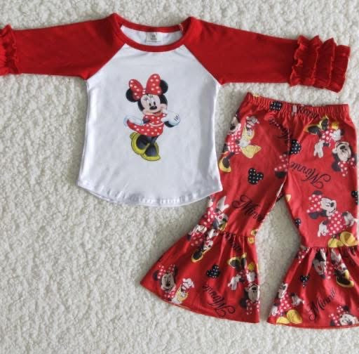 Girls Minnie Mouse Ruffled Sleeve & Flare Bottoms
