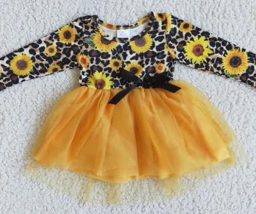 Girls Long Sleeve Sunflower Dress