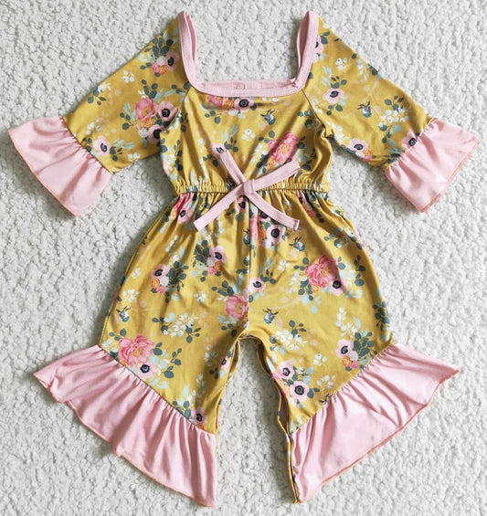 Yellow/Pink Floral Romper with ruffles