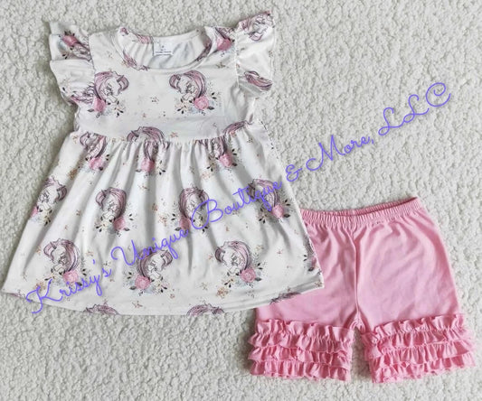 Girls Unicorn Ruffled Short Set