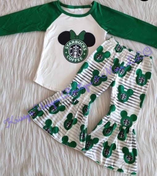 Girls Minnie Mouse Starbucks Long Sleeve & Flare bottom outfit